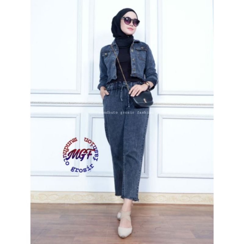 Julizar Set Setelan Baju Wanita Jaket dan Celana Jeans Setelan Outfit Kekinian Casual OOTD