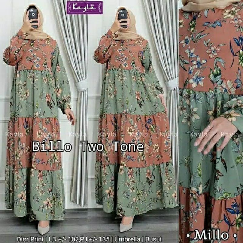 Billo Two Tone Maxy, GAMIS MOTIF BUNGA CANTIK FIT XL LD 104 BAHAN DIOR PRINT ZIPPER BUSUI TERMURAH OOTD