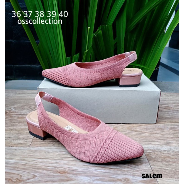 TAMARA SHOES - SEPATU RAJUT HAK KARET BELAKANG SOL KARET HAK 3 CM | SEPATU KERJA SEPATU JALAN MULES