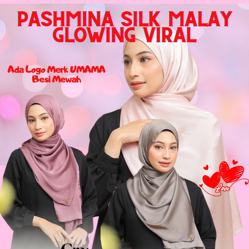 [ Bisa COD ] PASHMINA SATIN SILK MALAY MEWAH JILBAB CRADENZA UMAMA GLOWING