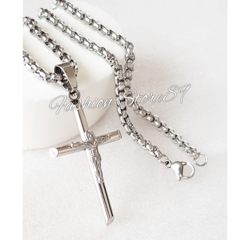 Kalung Salib Jesus Big size Titanium impor Fashion Rohani Salib Jesus Titanium Premium gold silver Pria Wanita Antikarat