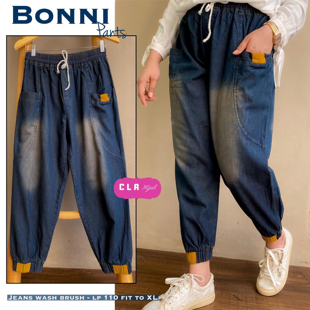 TERMURAH BONNI PANTS BY CLA HIJAB/CELANA WANITA MODEL JOGGER BAHAN JEANS WASH PREMIUM/CELANA JUMBO
