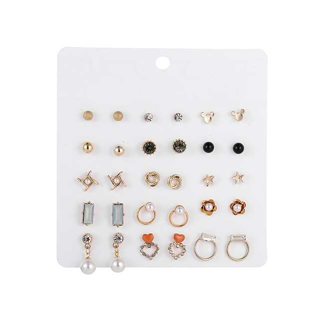 LRC Anting Set Fashion Color Mixing Flower Pentagram Pearl Diamond Alloy Earring Set K34419