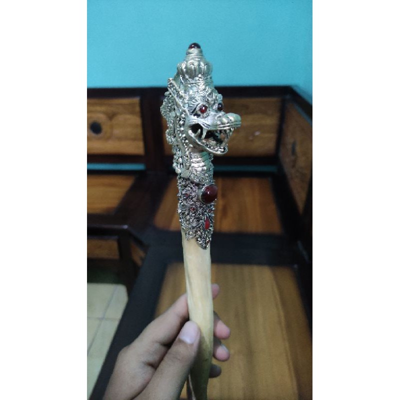 TONGKAT KOMANDO AKAR BAHAR ASLI/TONGKAT KOMANDO AKAR BAHAR PUTIH/TONGKAT KOMANDO 55CM ALPAKA NAGA
