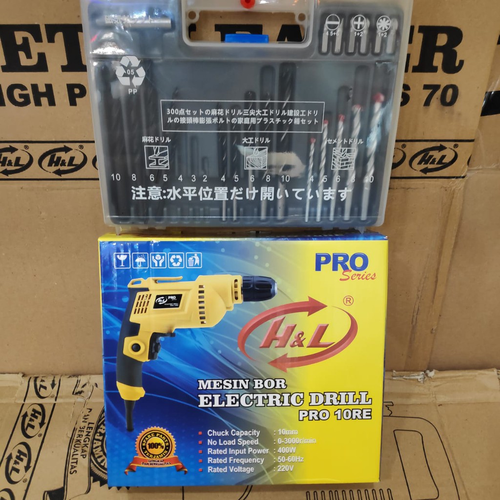 Paket Mesin Bor Tangan 10MM Keyless H&L Mata Bor Set Lengkap