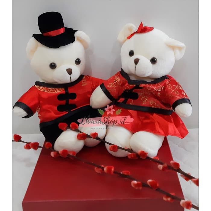 Boneka teddy bear couple sedang/ boneka bear pengantin/ boneka sangjit