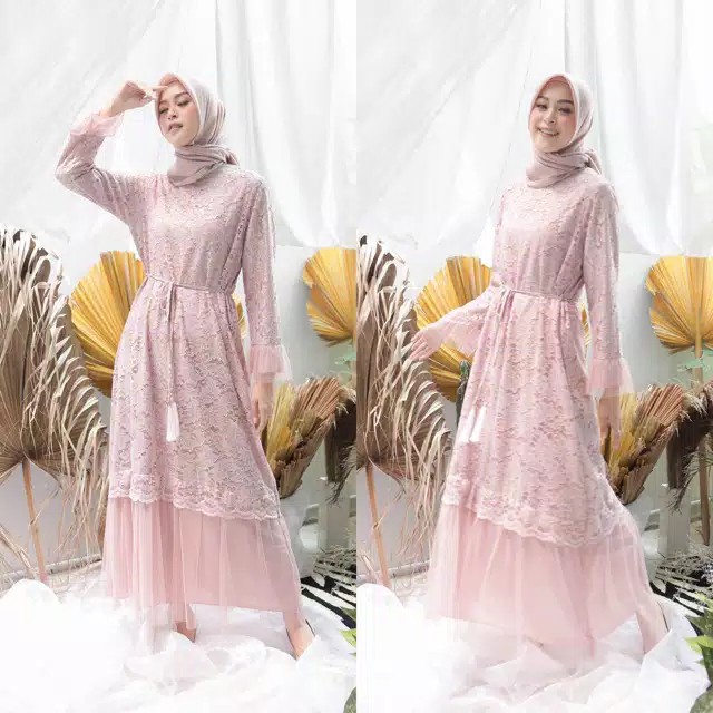 Dress Pesta Muslim Kondangan Brukat Corneli Glitter Remaja Muslimah Terbaru Size S M L Ld 85 90 100 Shopee Indonesia