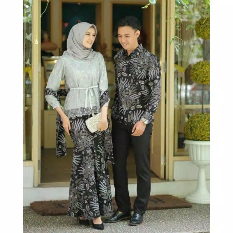 Ready Warna Cream Dan Grey - Batik Couple Dilan Danilla Tile Brukat Tunik Alika Selendang Azzura