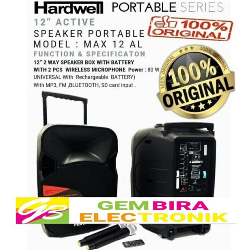 speaker portable wireless aktif Bluetooth Hardwell max12al meeting speaker karaoke