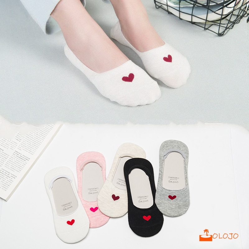 OLOJO Kaos  Kaki  Anti Slip Bahan Katun Motif Hati untuk 
