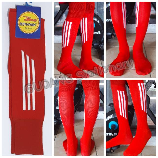 Kaos Kaki Futsal Dewasa Merah Strip Putih