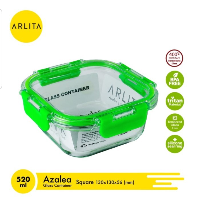 terlaris produk  ARLITA AZALEA SQUARE GREEN Glass Container 520 ML - BY KIRIN   bisa di pesan ya