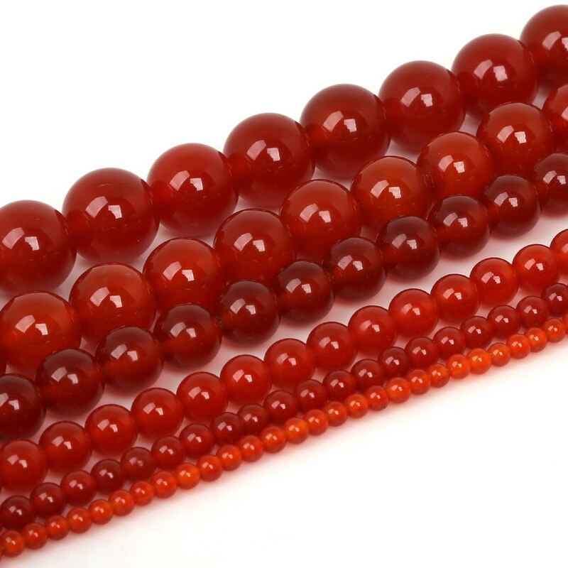 Manik-Manik Batu Carnelian Agate Merah Bulat Ukuran 3 4 6 8 10 12mm Untuk Membuat Perhiasan Gelang Kalung