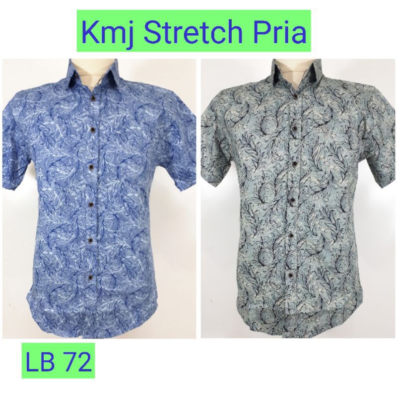 Kemeja Katun Stretch Pendek Pria motif Daun Bunga - L XL