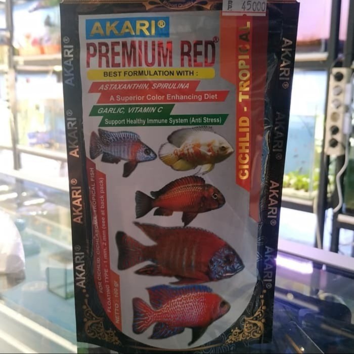 Akari premium red Cichild pakan ikan topis good qualiti best seller