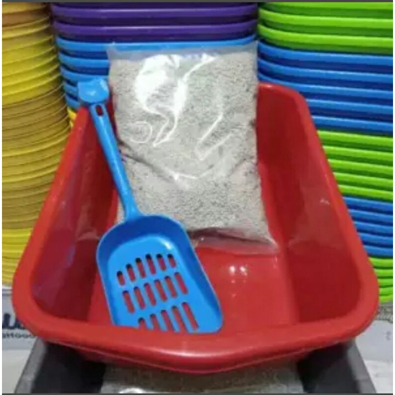 Paket toilet kucing 1set Mumer bak pasir+serokan+pasir 1kg