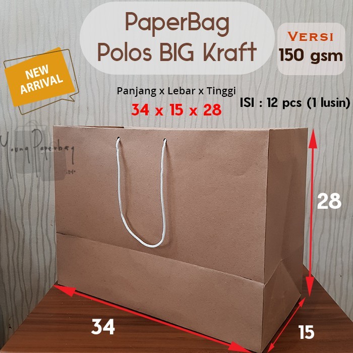 

(TERLARIS) Paper Bag/Tas Kertas Paperbag Polos Kraft Landscape 34 x 15 x28 150gsm