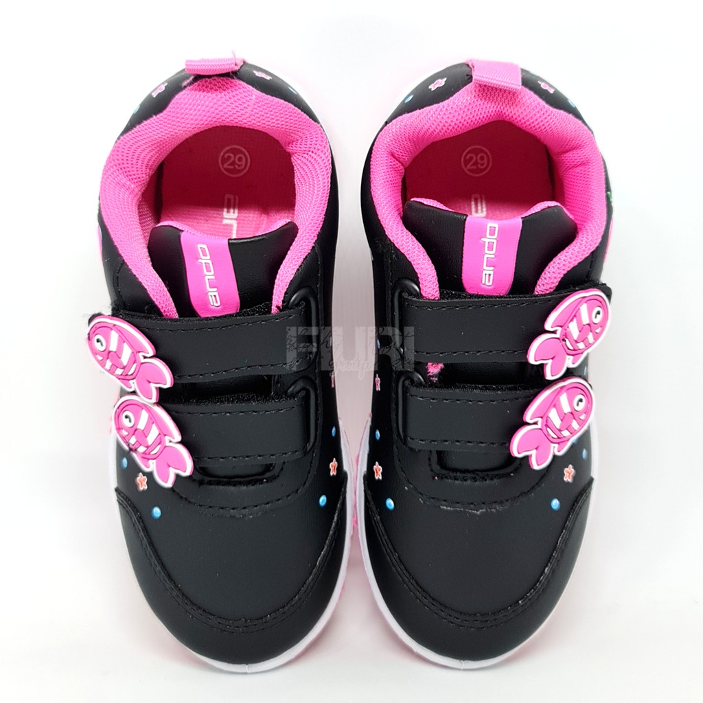 FIURI - ANDO ORIGINAL -  LILY MERMAID PEREKAT 29-36 HITAM PINK - SEPATU SNEAKERS KANVAS SOL KARET ANAK KECIL PEREMPUAN  - SEPATU PUTRI DUYUNG KETS LUCU FASHION TRENDY - SEPATU SEKOLAH PAUD TK KRETEKAN PEREKAT CEWEK MURAH PROMO DISKON BONUS KAOS KAKI