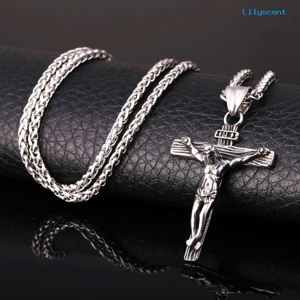 Kalung Liontin Salib Yesus Bahan Stainless Steel Anti Karat Untuk Pria