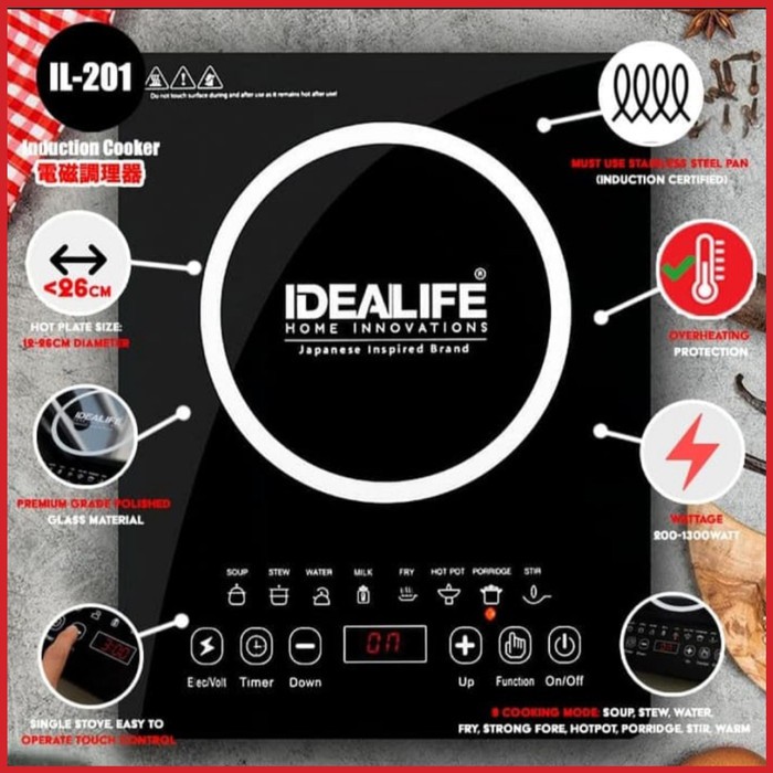 Kompor Induksi 1 Tungku IL201 Idealife Induction Cooker IL 201 Listrik Elektrik Masak Mesin Dapur digital goreng