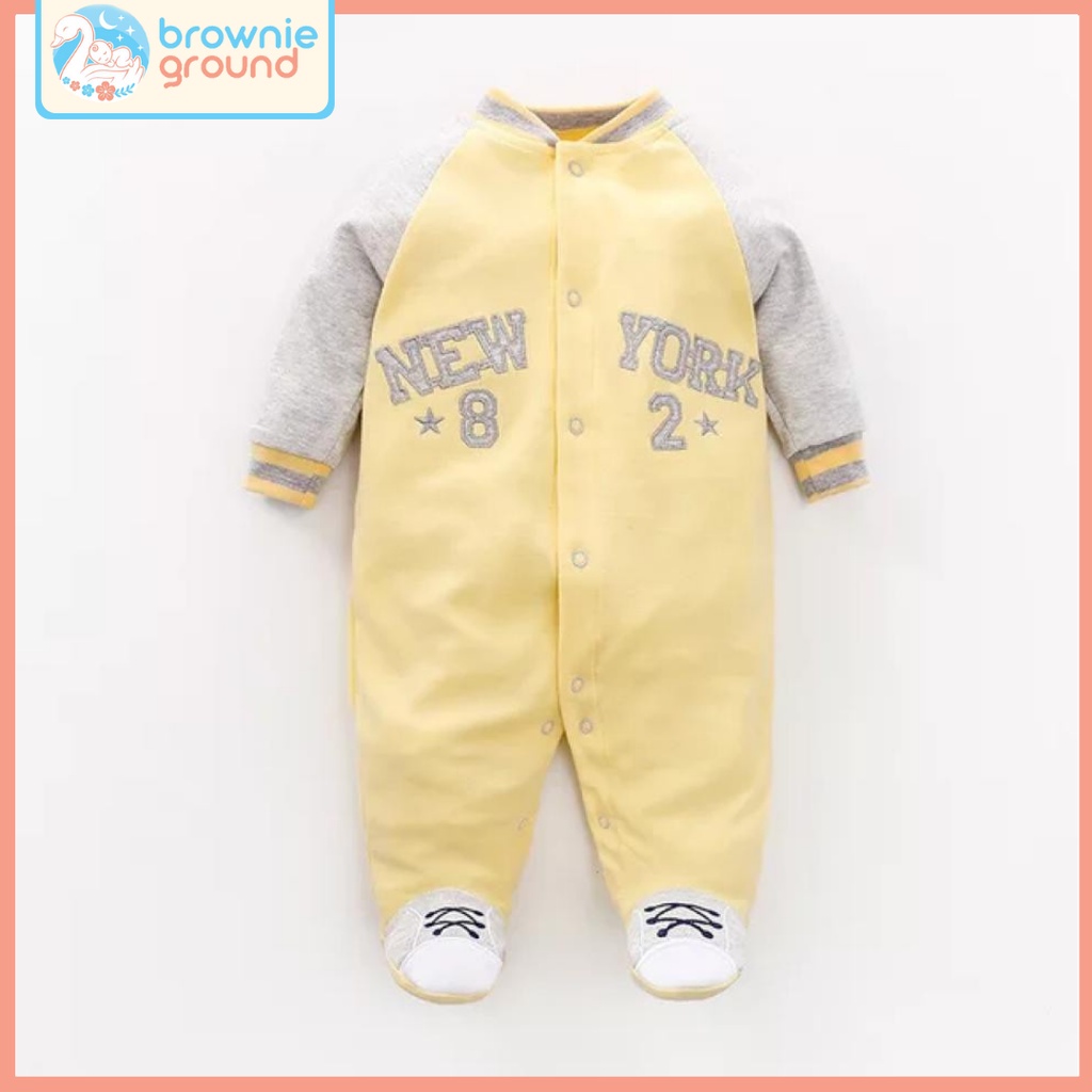 [COD] Jumper bayi bungkus kaki 0-2 tahun / baju bayi jumper bayi lengan panjang Motif  BASEBALL NEW YORK KUNING brownieground