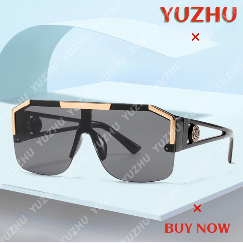 (YUZHU) COD New Fashion Lion Head One Piece Sunglasses Tren Eropa dan Amerika Kebesaran Bingkai Kepribadian Hollow Temple Sunglasses Wanita