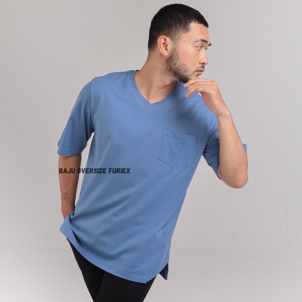 Kaos Oversize V Neck kaos polos pocket baju oversize pria korea style