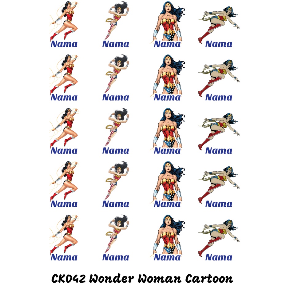 

Sticker Nama Cutting Label Waterproof Tahan Air Wonder Woman (CK042)