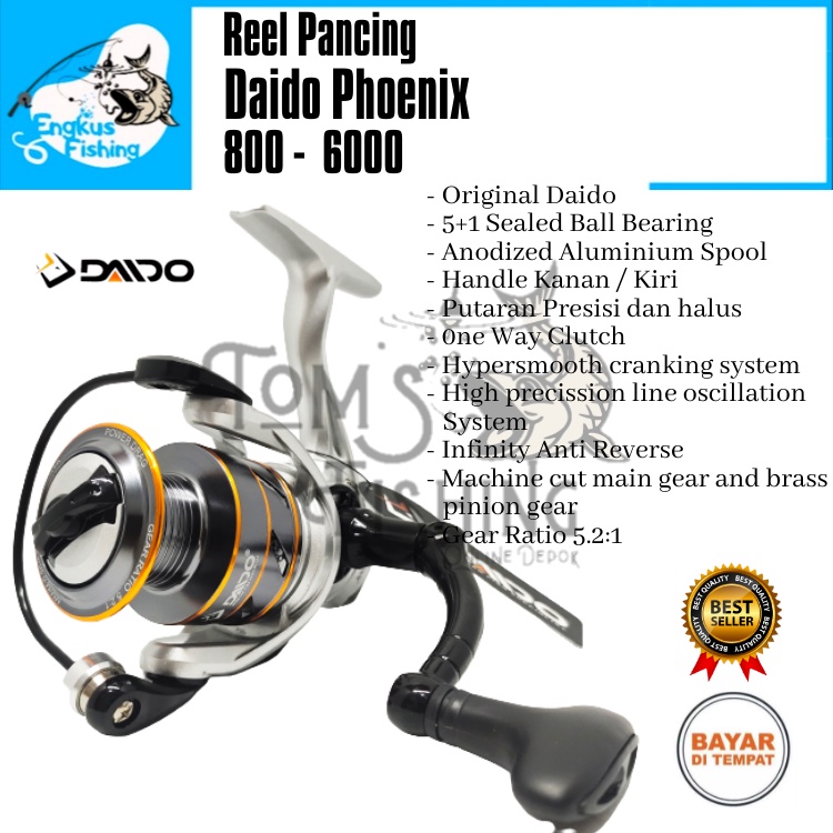 Reel Pancing Daido Phoenix 1000 - 6000 (5+1 Seal Bearing) One Way Murah Berkualitas - Engkus Fishing