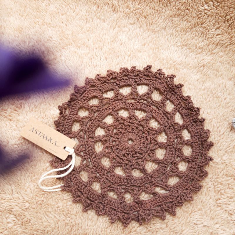 CROCHET VINTAGE COASTER BROWN -  Coaster Rajut
