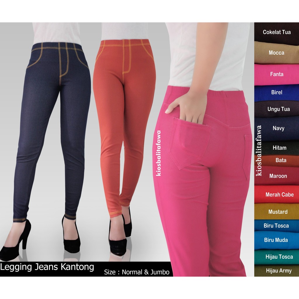 (DEWASA)  Legging Jeans Kantong uk Jumbo / fit to XXL Celana Dewasa Jumbo Celana Panjang Jeans Ketat