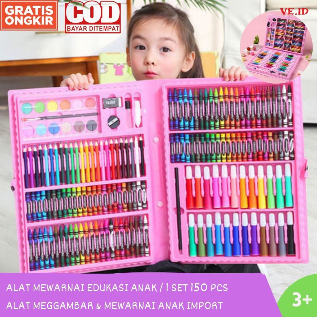 150pcs Crayon Set Krayon Set Pensil Warna Lengkap Alat Tulis Lukis Menggambar Mewarnai Melukis Anak Shopee Indonesia