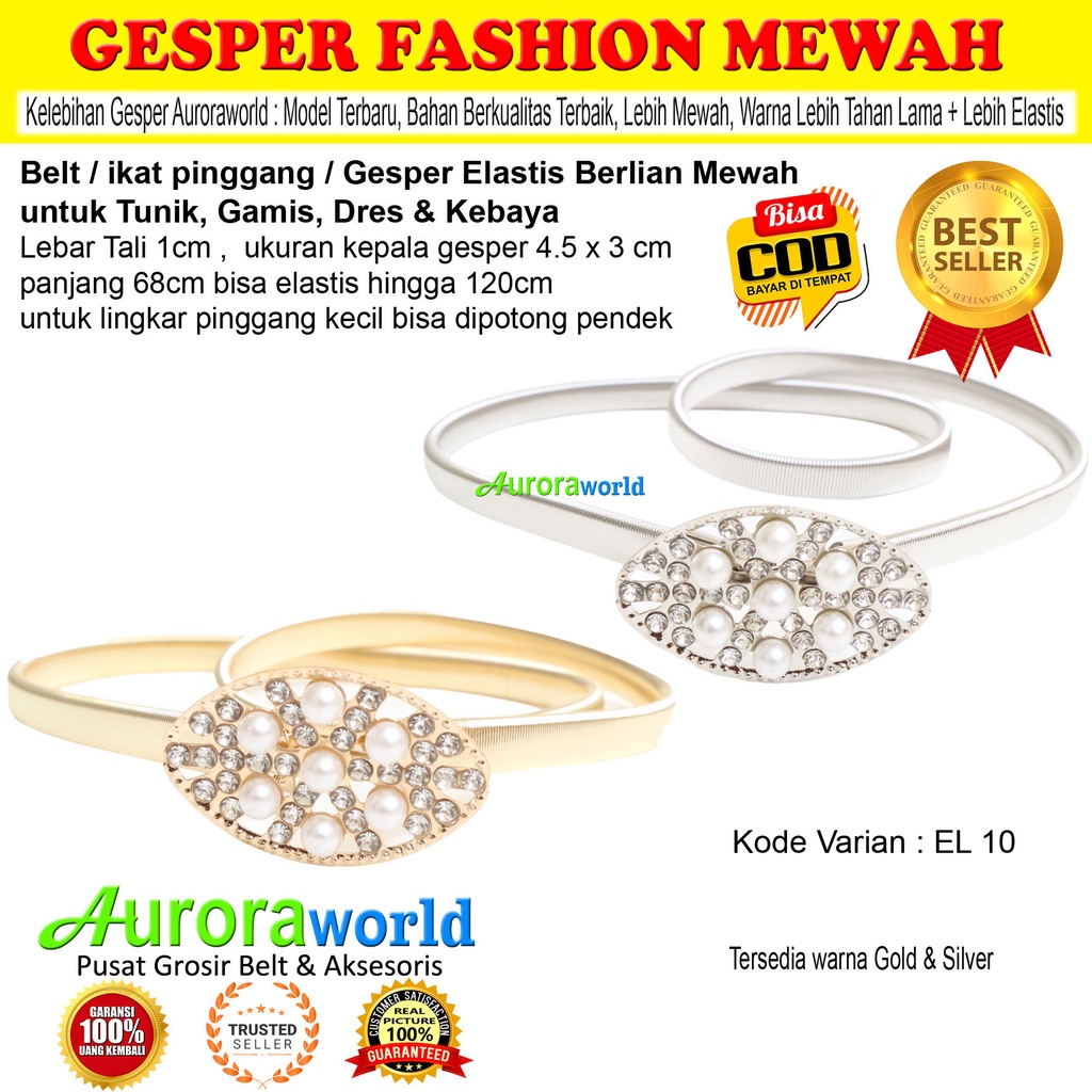 Auroraworld gesper elastis belt wanita ikat pinggang