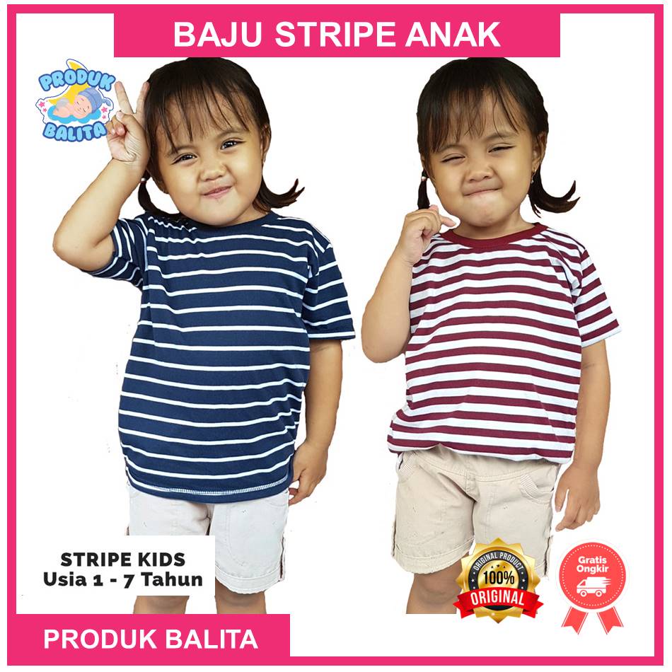 Kaos Anak Stripe  Thirts Salur Garis Garis Kaos Anak Laki-Laki Perempuan Lengan Pendek Catton Combed 30S Terlaris