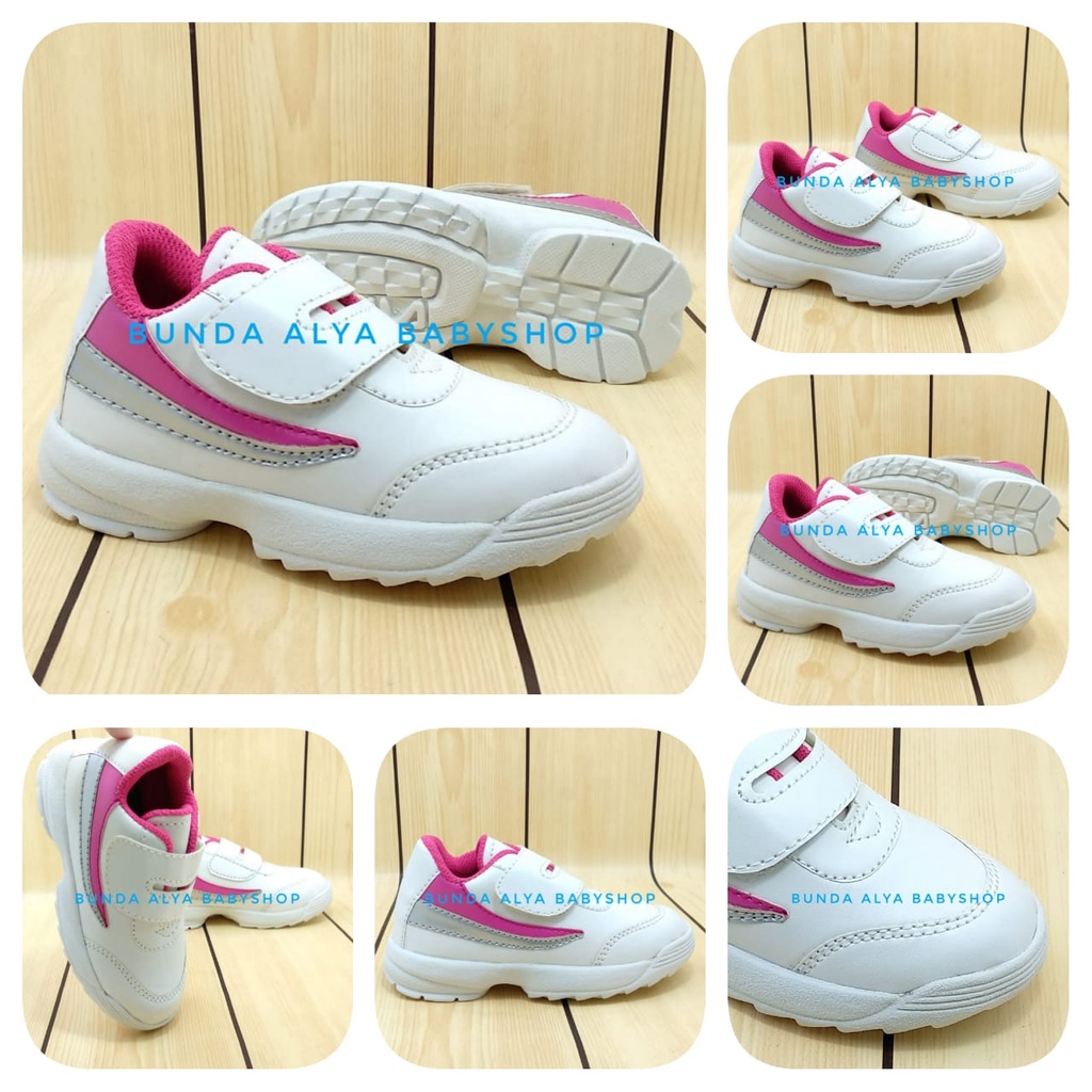 Sepatu Anak Perempuan Sporty Usia 4 Tahunan PUTIH PINK Size 28 - Sepatu Anak Cewek Alas Karet Anti Licin