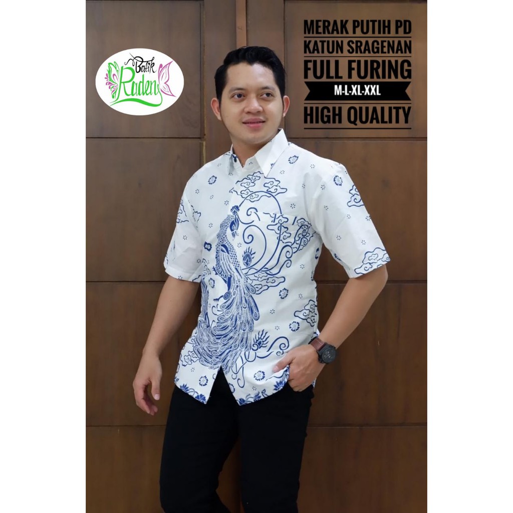 MERAK PUTIH RADEN KEMEJA BATIK PRIA SOLO LENGAN PENDEK LAPIS FURING ATASAN PREMIUM MODERN KATUN