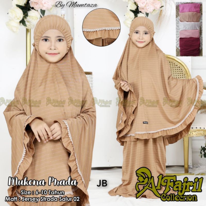 Mukena Prada B Kids Renda, Mukena Prada kids, Mukena Renda Kids Premium.