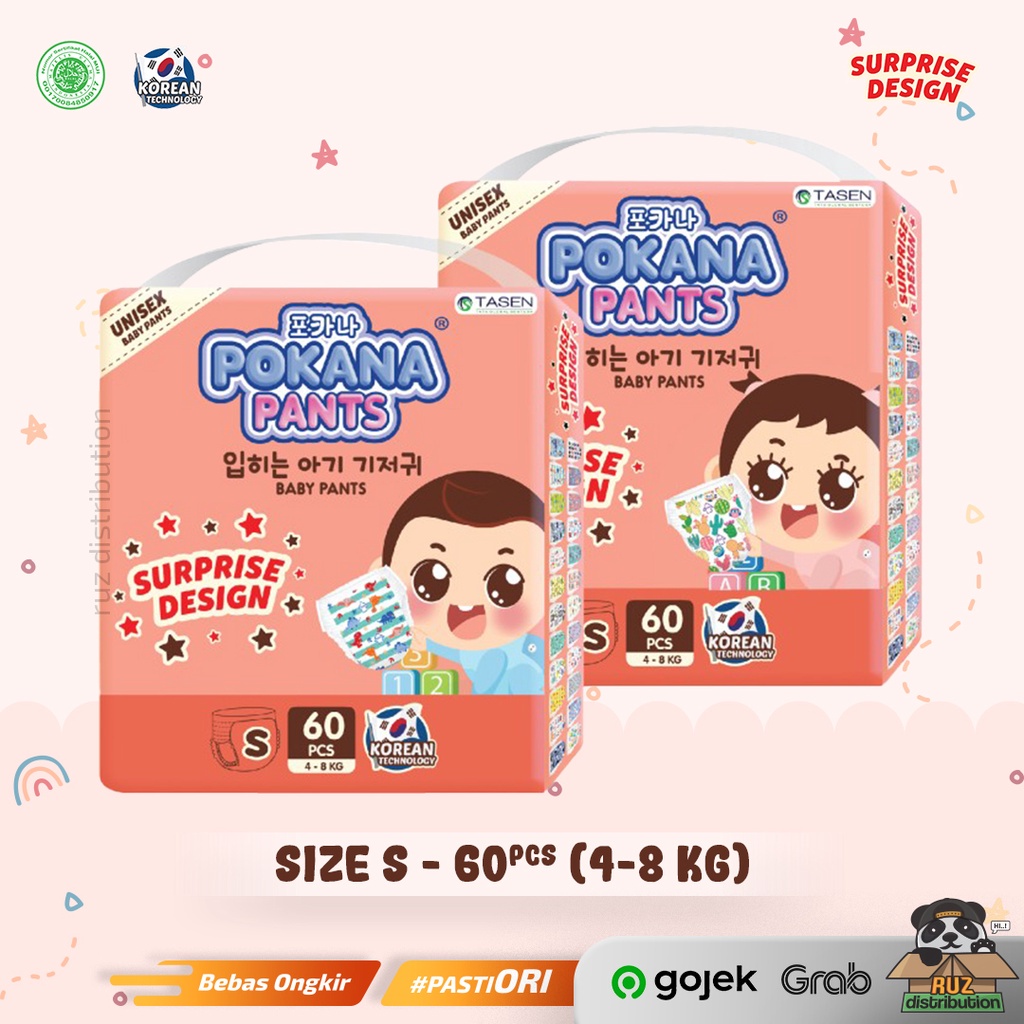 Pokana Pants Size S 60 Baby Diapers Surprise Desain - Popok Bayi