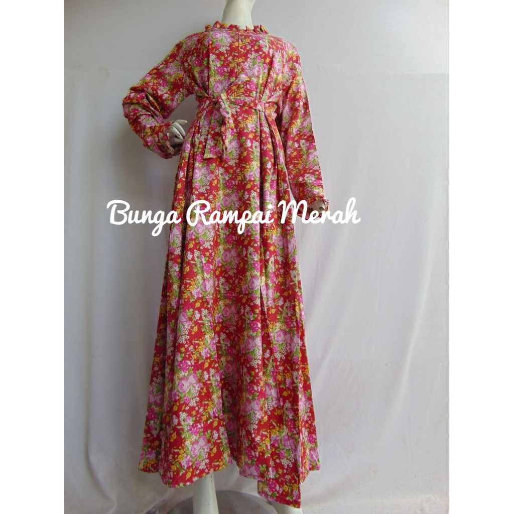 Gamis Katun Jepang Original  Motif BUNGA RAMPAI TANPA SAKU Size S M L