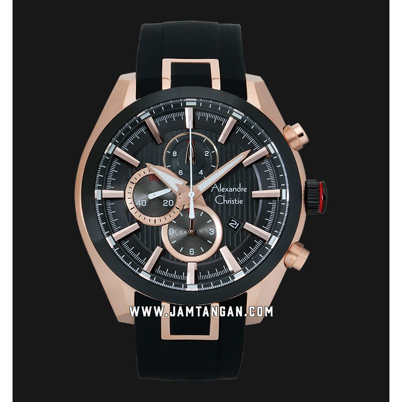Alexandre Christie AC 6582 MCRBRBA Chronograph Men Black Dial Black Rubber Strap