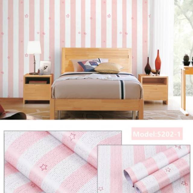 WALLPAPER STIKER DINDING.CORAK SALUR BINTANG PINK