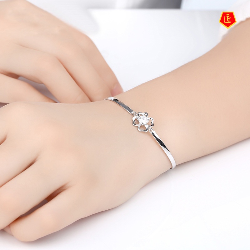 [Ready Stock]Korean Style Sweet Silver Clover Bracelet for Women