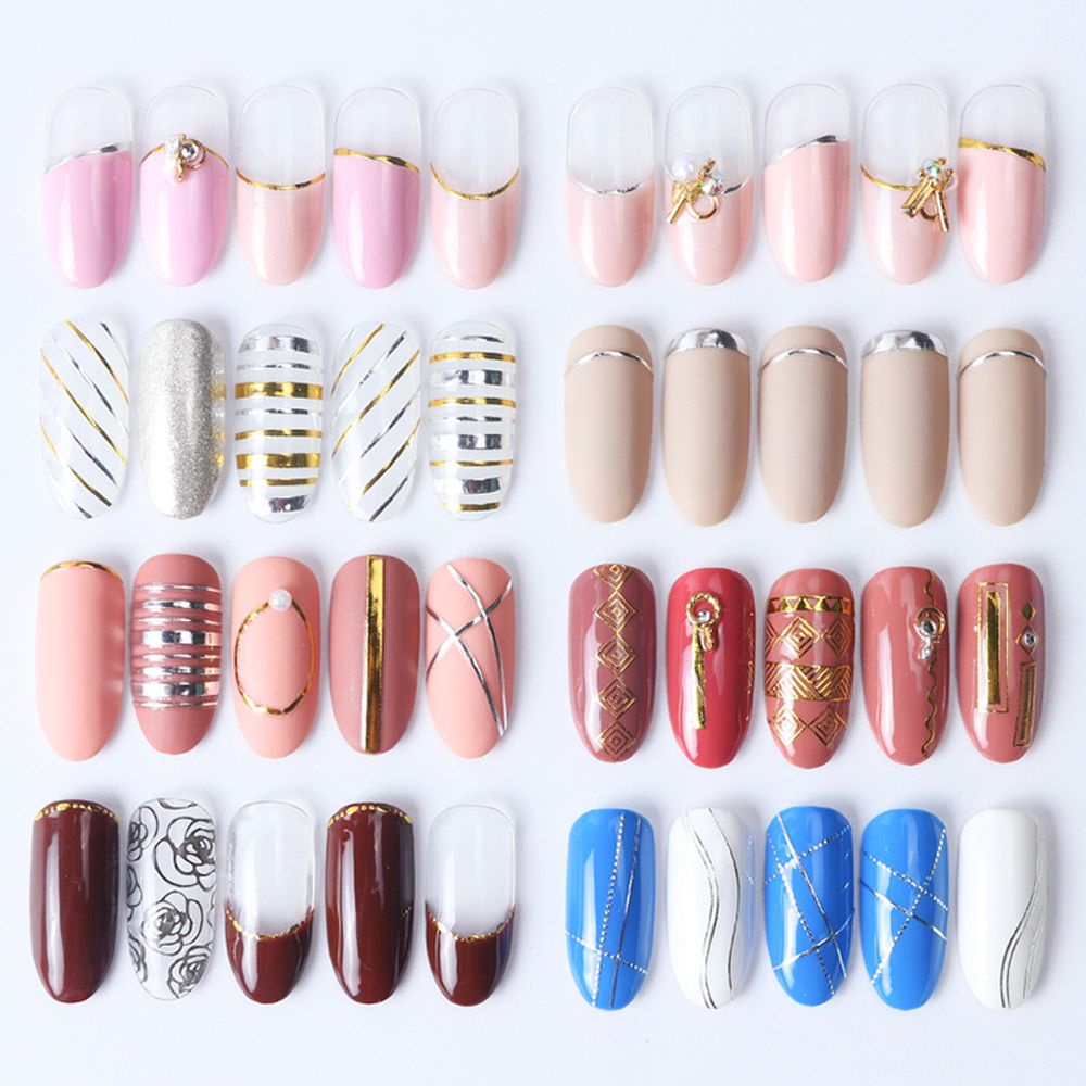 MXBEAUTY Girls Nail Art Decorations Rose Gold Manicure Accessories 3D Lines Nail Sticker Women Metal Stripe Lines Curve Letters Self-Adhesive Nail Art Sliders DIY Nail Decals