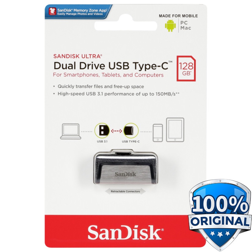Dual Drive USB Flashdisk Type C 3.1 Gen1 128GB Hitam SDDDC2-128G SanDisk Ultra