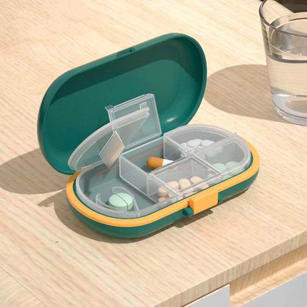 [Elegan] Kotak Penyimpanan Pil Portable Anti Air Kotak Plastik Kapsul Organizer Dengan Pemotong Pil Travel Pill Case