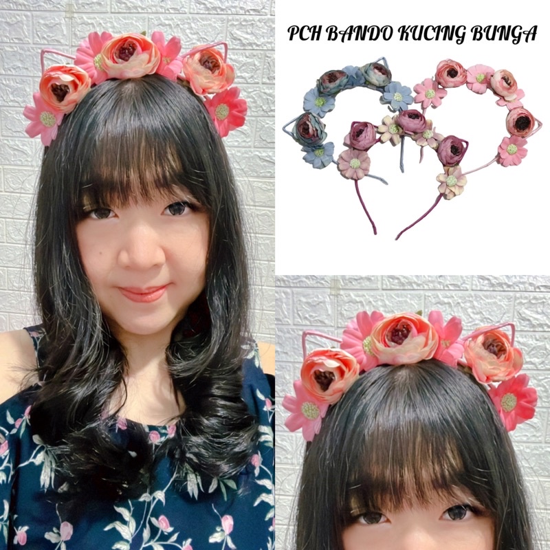 BANDO KUCING BUNGA VINTAGE / BANDO NEKOMIMI BUNGA / CAT EAR FLORAL HEADBAND