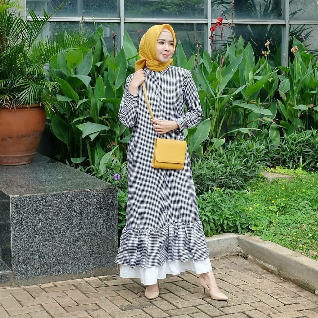 GADIS Long Dress - Motif Square Pakaian Wanita Terbaru Super Trendy