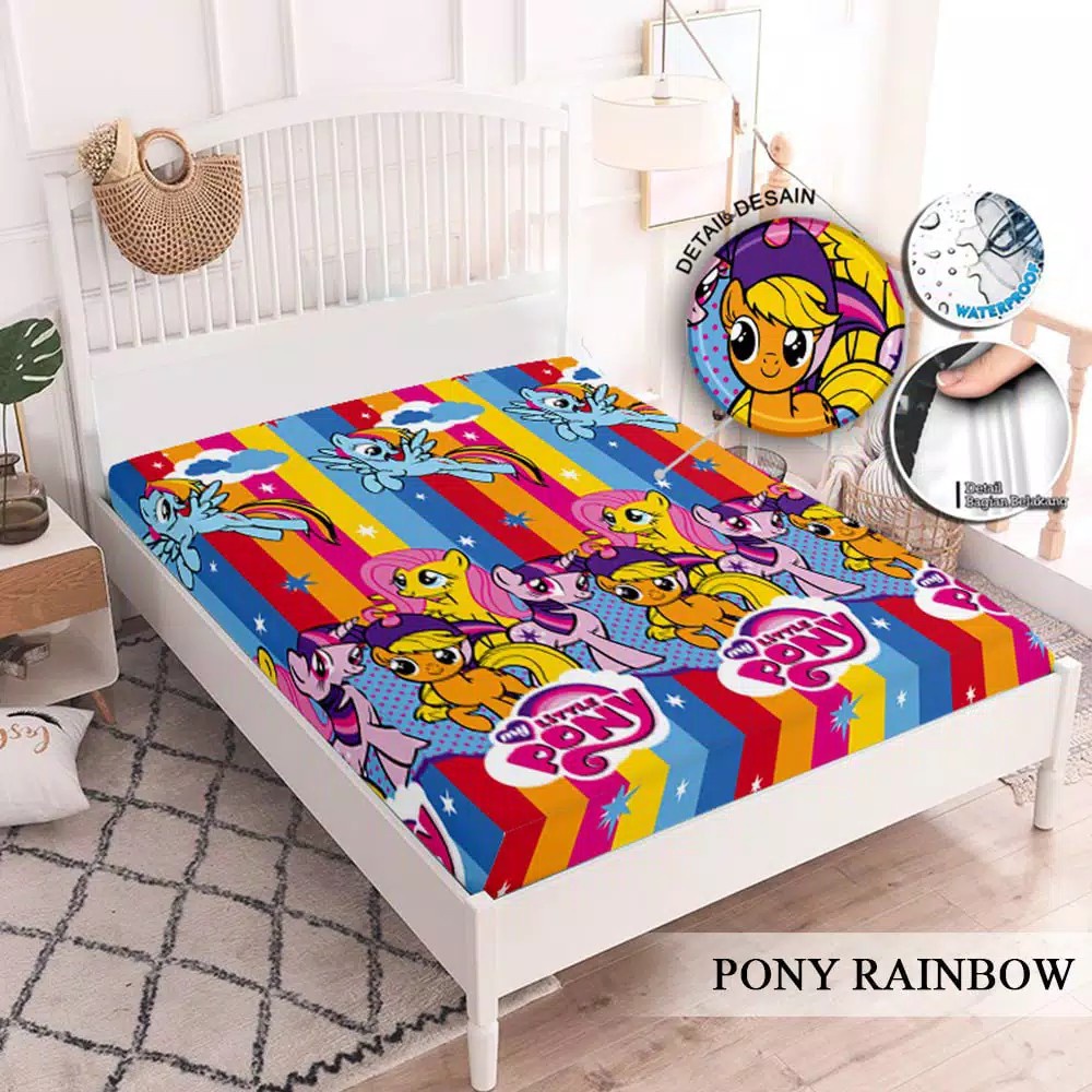 MONALISA Sprei Waterproof 180x200 - anti ompol air water proof Paus Rainbow  Rainbow Dinosaurus Rocket Galaxy180 SP-Pony Rainbow - WP