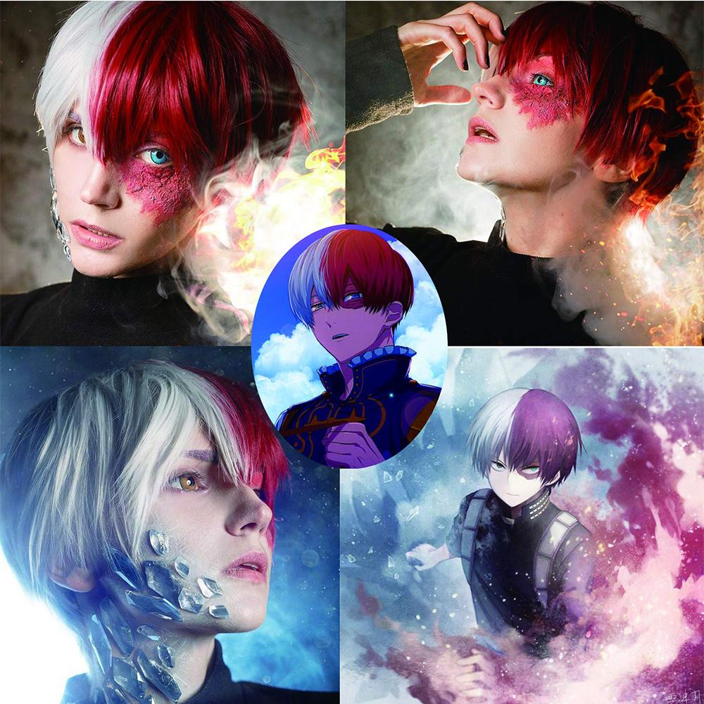 Agustina My Hero Academia Wig Unisex Kostum Pendek Todoroki Shoto Tahan Panas Wig Penuh