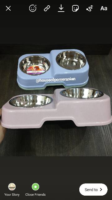 Dog bowl double stainless tempat makan hewan anjing kucing kelinci mangkok